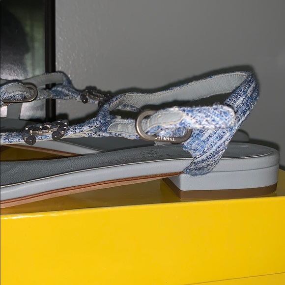 Chanel Fantasy Tweed CC Light Blue Sandals, 37.5 C - Picture 12 of 14